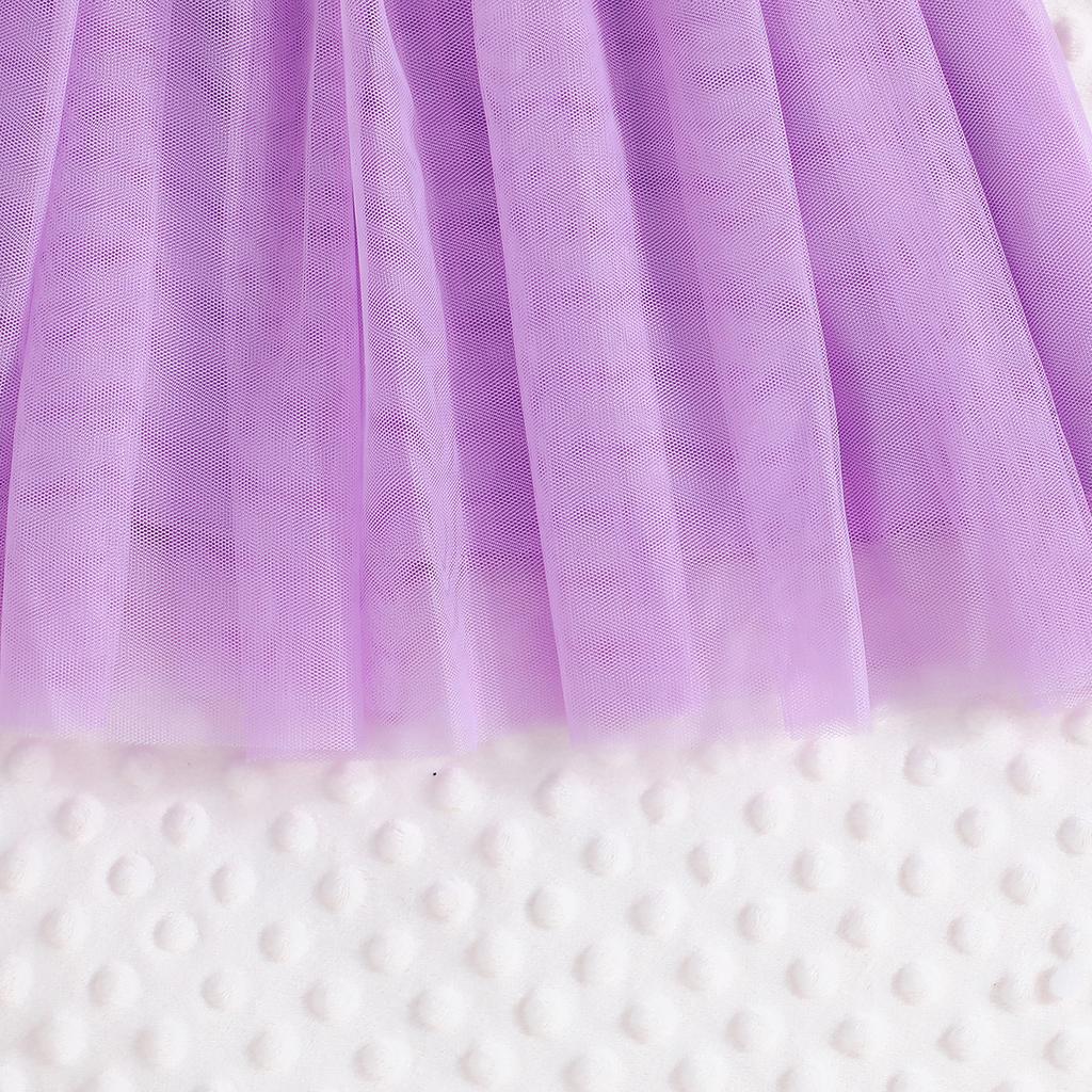 4-7 Years Old Floral Print Patchwork Mesh Sleeveless Dress