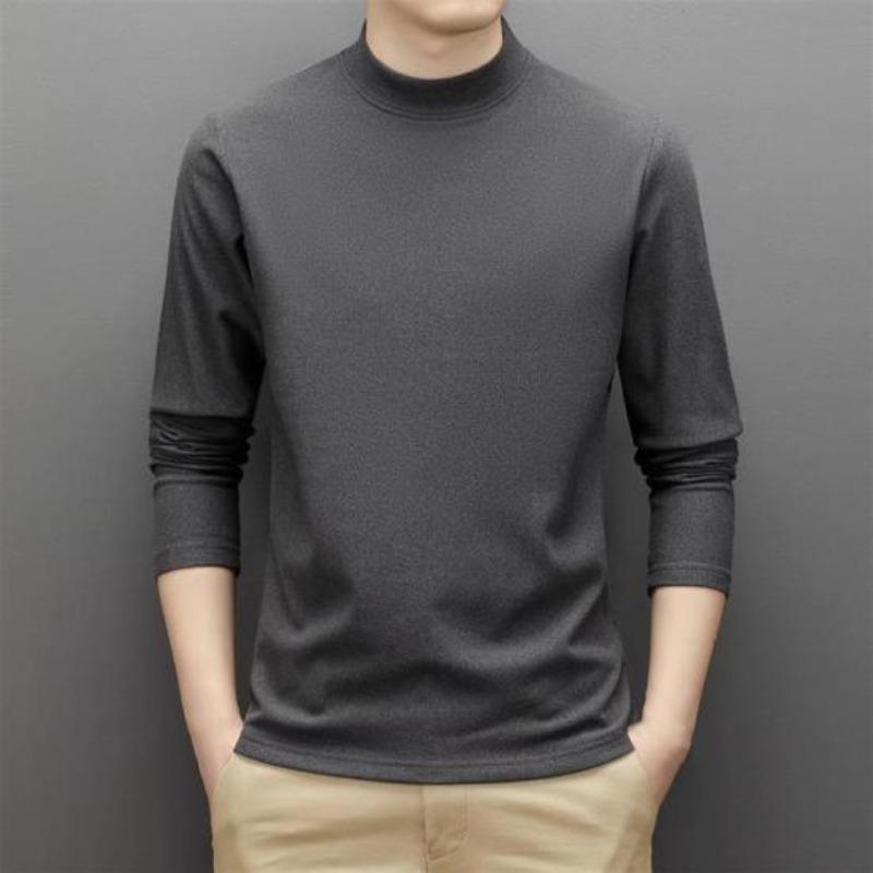 Spring Autumn Men Top Neck Protecting Half-high Collar Double-sided German Velvet Slim Fit Stretchy Long Sleeves Pullover Basic Sweatshirt