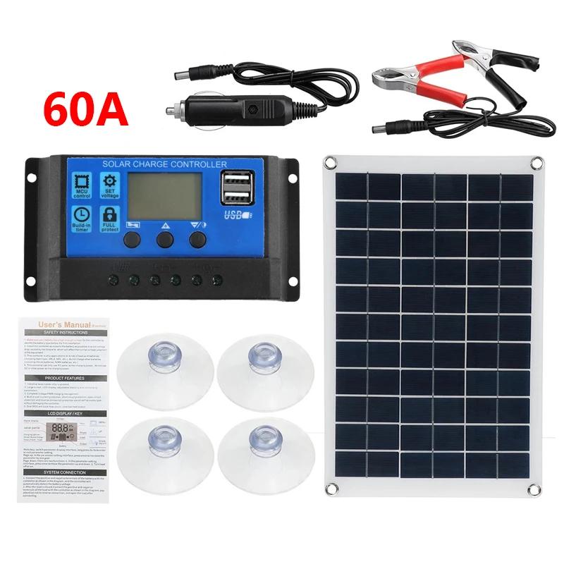 18V Solar Panel 100W With Dual USB Waterproof Outdoor Hiking Camping Portable Battery Mobile Phone Charging Bank Charger Panel