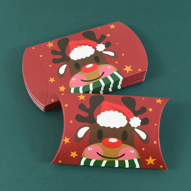 24/12pcs Christmas Pillow Shape Candy Box Merry Christmas Kraft Paper Gift Box Packging Kids Favors Happy New Year Navidad 2025