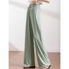 Slacks Women'S Loose Summer Pants Soft Ice Silk Ankle-Length Black Wide Leg Pants Grey Khaki Women High Waisted Trousers