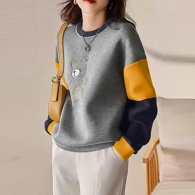 

ZANZEA Женские осенние толстовки с круглым вырезом и длинным рукавом с принтом медведя контрастного цвета 4XL жёлтый