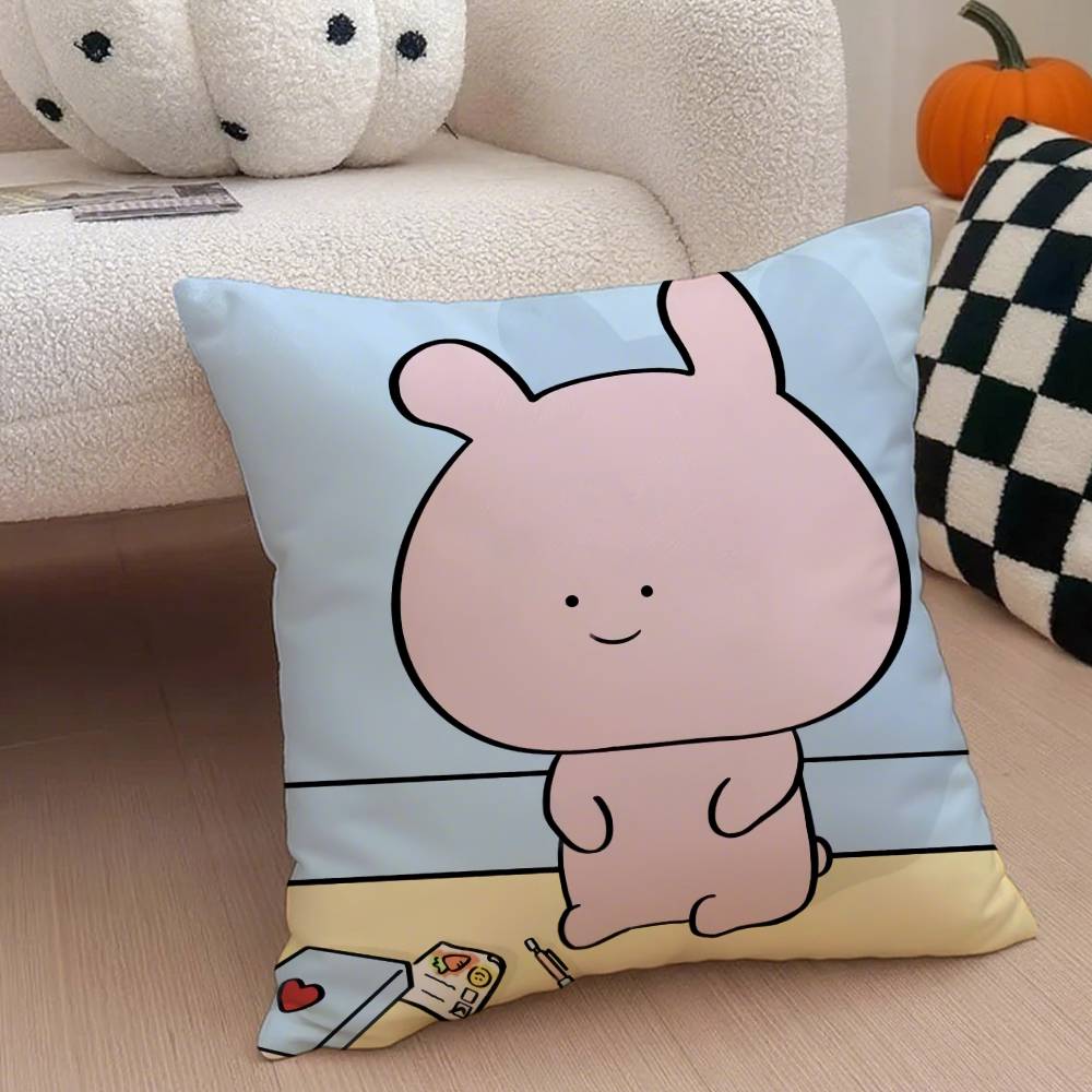 Cartoon A-Asamimichan Cute Bunny Pillow Case Anti-dustmite Pillowcase Invisible Zipper Silky Short Plush Sofa Cushion Cover