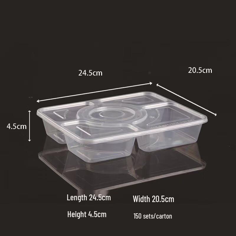 Ronghe 5-Compartment Disposable Meal Prep Containers with Lids, 150 Sets