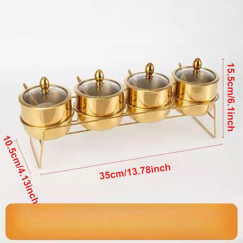Stainless Steel Seasoning Jar Set with Glass Lid Spoons Kitchen Condiment Pots for Serving Sugar Pepper Salt Spice Kruidenpotjes