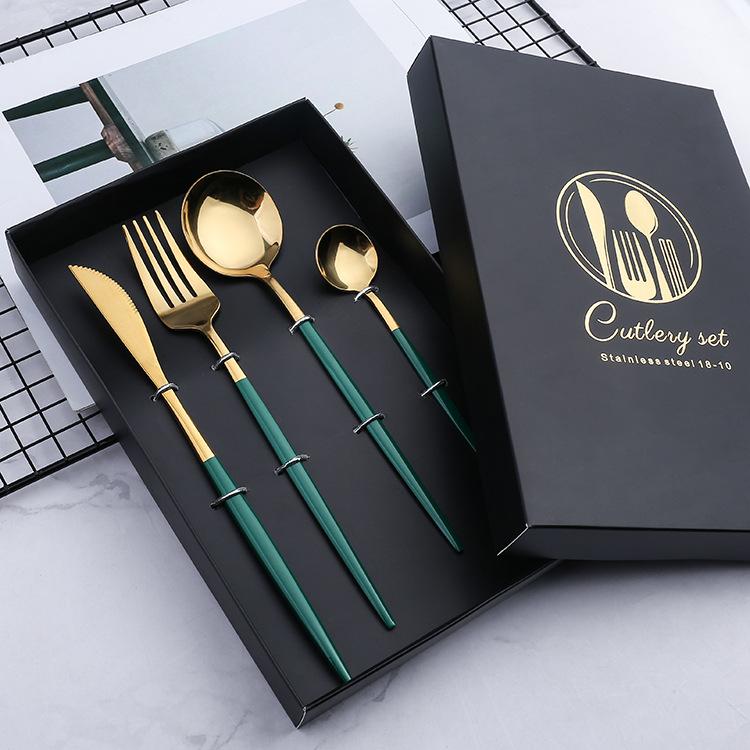 

1pc Stainless Steel Western Food Steak Utensil Set - Shiny Black & Gold Cutlery Set with Knife, Fork, Spoon & Chopsticks, Elegan чёрный