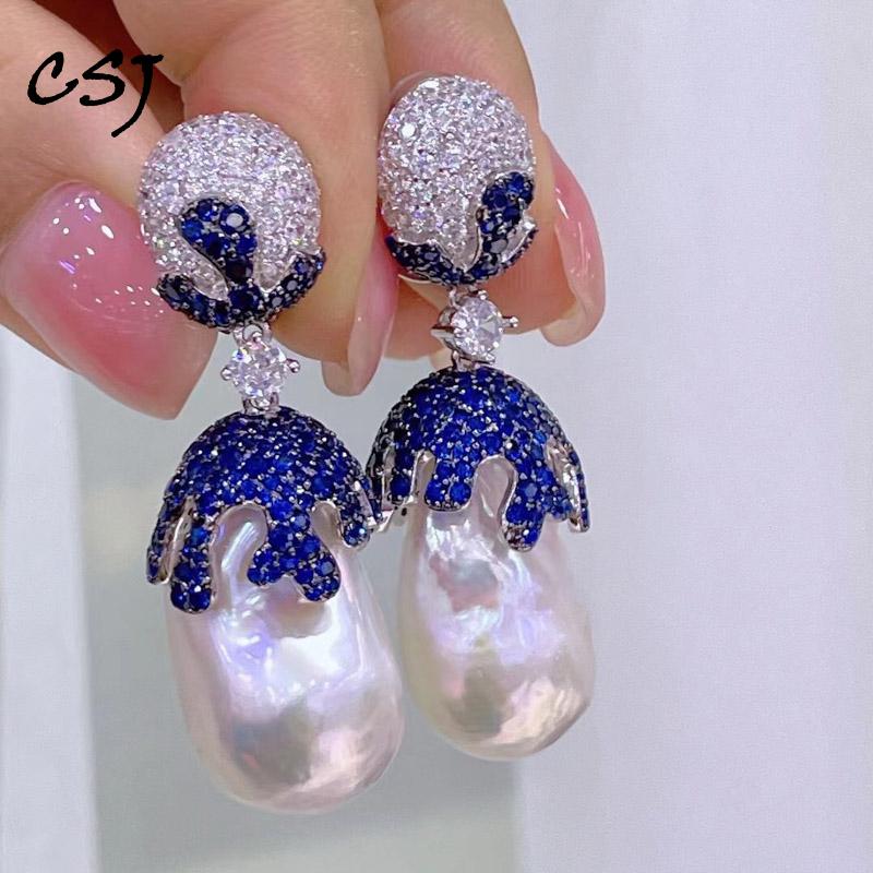 

Большие серьги с жемчугом в стиле барокко, стерлинговое серебро, ювелирные изделия для женщин, свадебная вечеринка, день рождения, сверкающий подарок