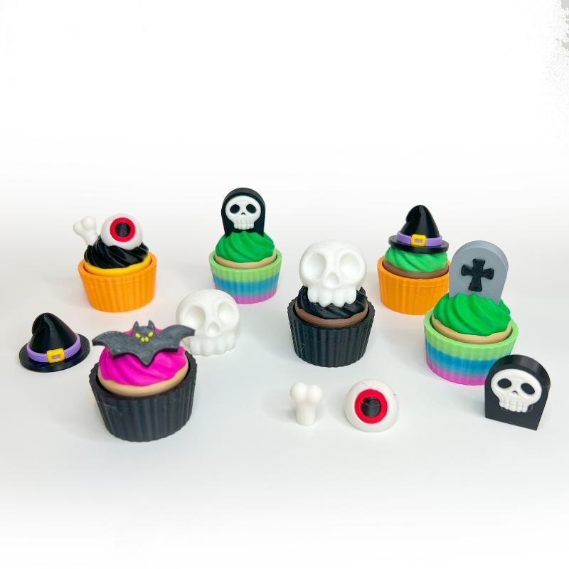 3D Printed Spooky Cute Cupcake Clicker Fidget Halloween Keychain Fingertip Press Decompression Toy For Halloween Party Gifts