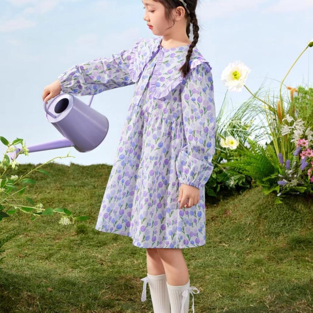 Fashionable Floral Dress for Girls, Spring Children's Doll Collar Princess Dress