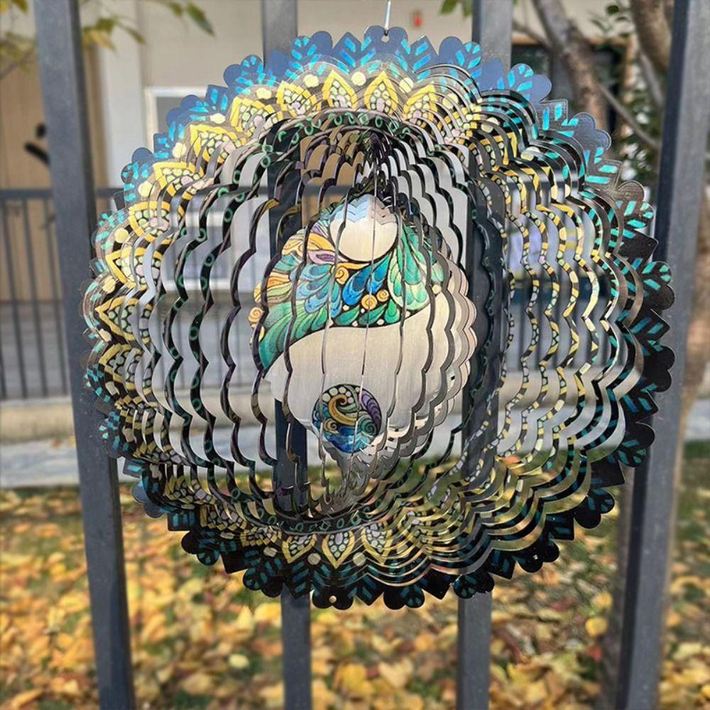 Iron Garden Decoration Pendant Creative Wind Chime Craft 3D Rotating Wind Wheel  Door