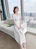 2025 Elegant White V-Neck Jacquard Summer Dress for Women - High Waist, Gentle Style, Long Moonlight Design