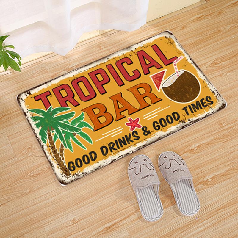 Tropical Bar Vintage Carpet Palm Tree Coconut Mat Good Drinks & Times Rug Home Decoration Retro Poster Non-Slip Floor Mat 40X60CM