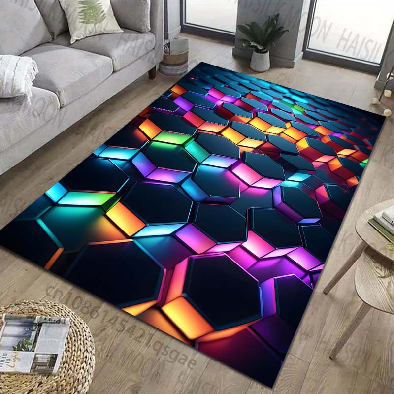 3D Colored Cubes Printed Carpet for Living Room Bedroom Bedside Bathroom Floor Mat Area Rugged Sofa Mat Home Decor Large Size