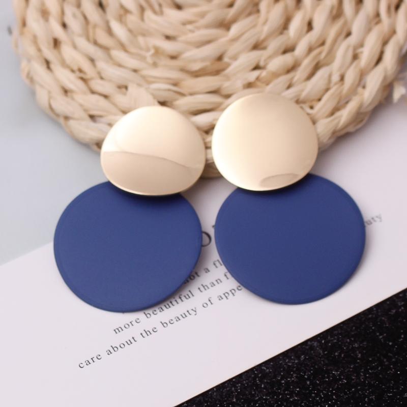 9Colors Double Round Wafer Drop Earrings for Women European American Colorful Geometry Metal Hyperbole Brincos Party Jewelry