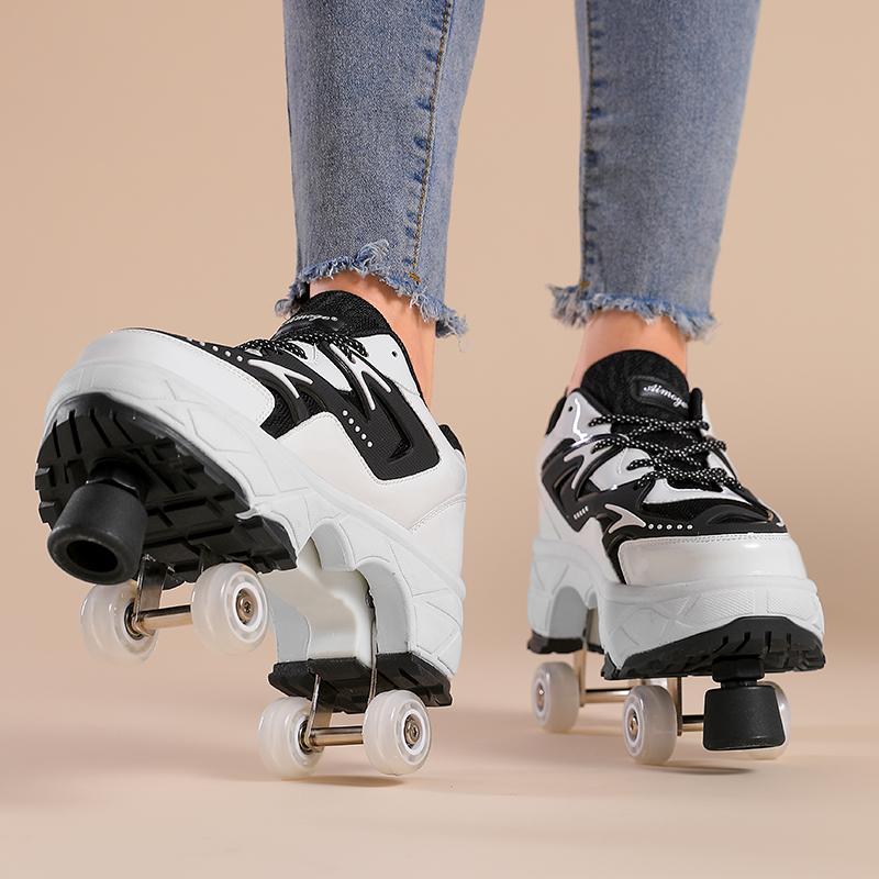Teenagers /Boys/Girls Shapeshifting Shoes Four-wheel Dual-use Roller Skates Double Row Walking Shoes Roller Skates