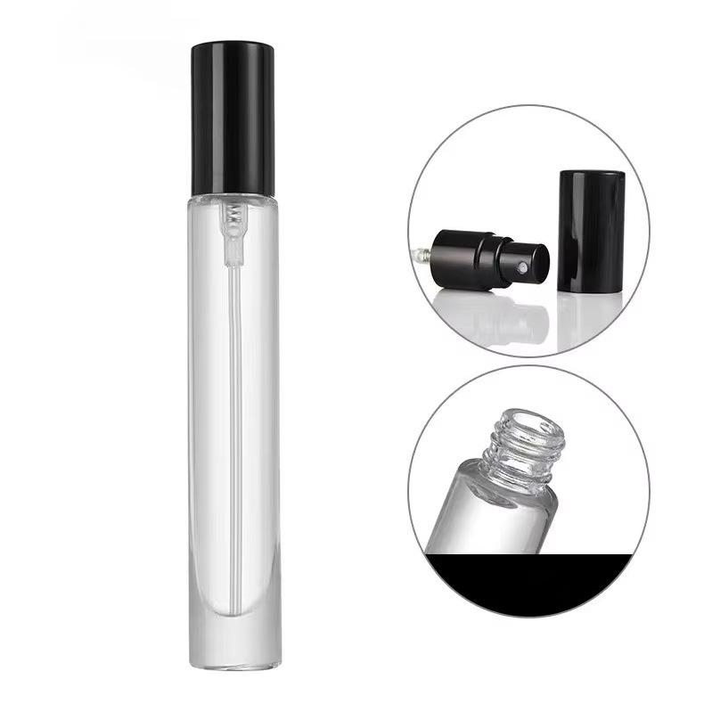 Simple Square & Round Glass Perfume Bottles - Transparent, Empty Spray Decanting Containers.