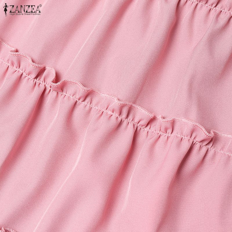 ZANZEA Damen Freizeit Rundhals Sommer Ärmellos Elegant Langes Kleid