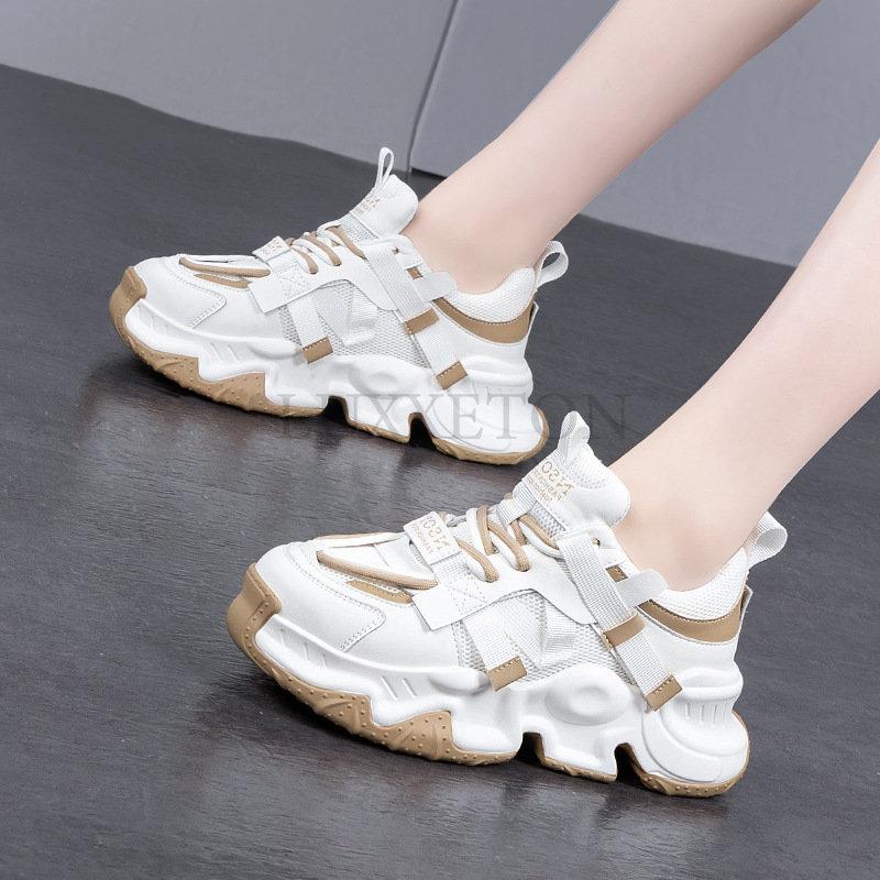 Baskets Chunky pour Femmes Maille Respirante Couleurs Mélangées Basket de Tennis Chaussures de Sport à Plateforme Tendance Cool Chaussures Féminines 2024 Nouveau