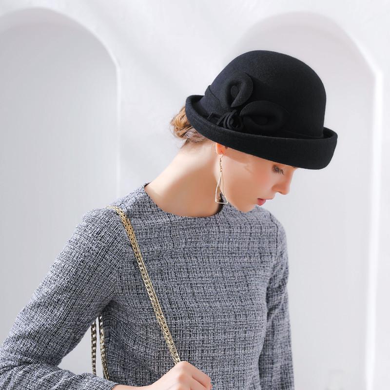 Bucket Vintage Womens Winter Fashion Hats Bow Knot Caps Wool Flower Hat Headdress Outdoor Calla Lily