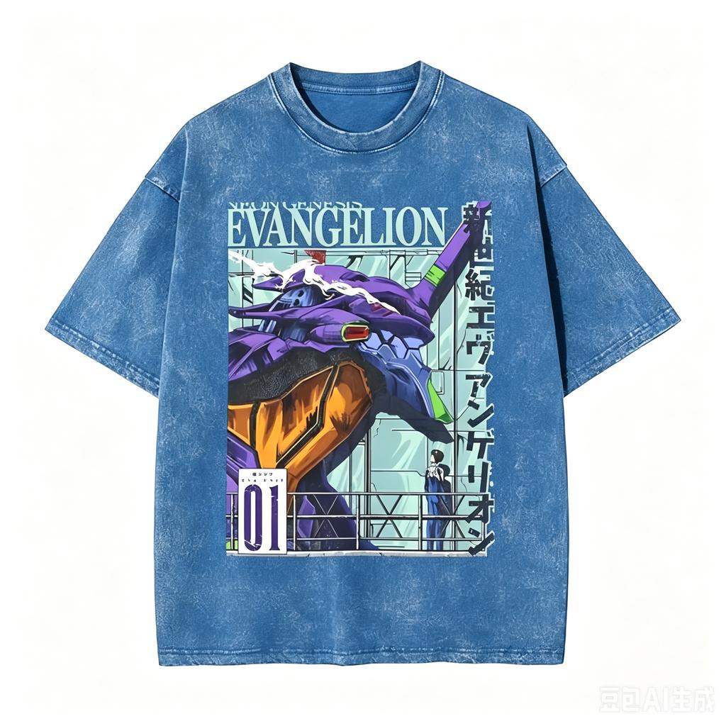 Neon Genesis Evangelion Anime, Unisex, Four-season Vintage, Old Cotton Washed T-shirt