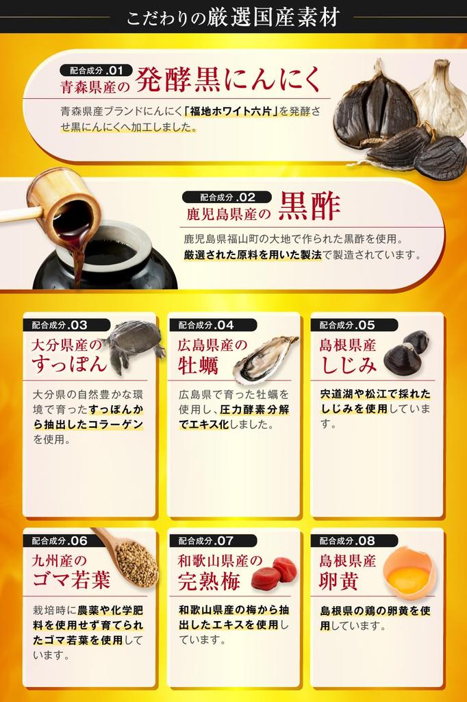 Golden Garlic & Soft-Shell Turtle Black Vinegar Supplement with Zinc, Flaxseed Oil, Clam, Oyster - Made in Japan