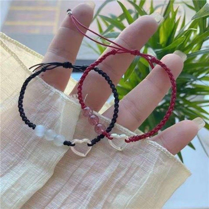 

Милый браслет-сердце из клубничного кварца и опала для пары, кристалл, нишевый стиль, плетеный ручной ремешок, студенческий, красная веревочка, подарок Couple bracelet (strawberry crystal + Opal)