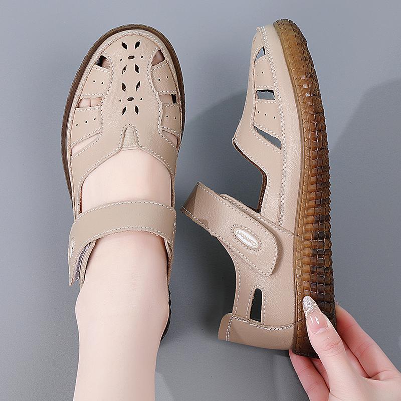 Summer Women's Roman Sandals Mary Jane Beach Breathable Flat Shoes Closed Toe Casual Soft Walking Sandals for Girl Plus Size