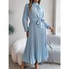 GMXIA Autumn and Winter Elegant Stand-up Collar, Long-sleeved, Cinched Waist, Pleated Long Dress and Cocktail Dress Women's Wear