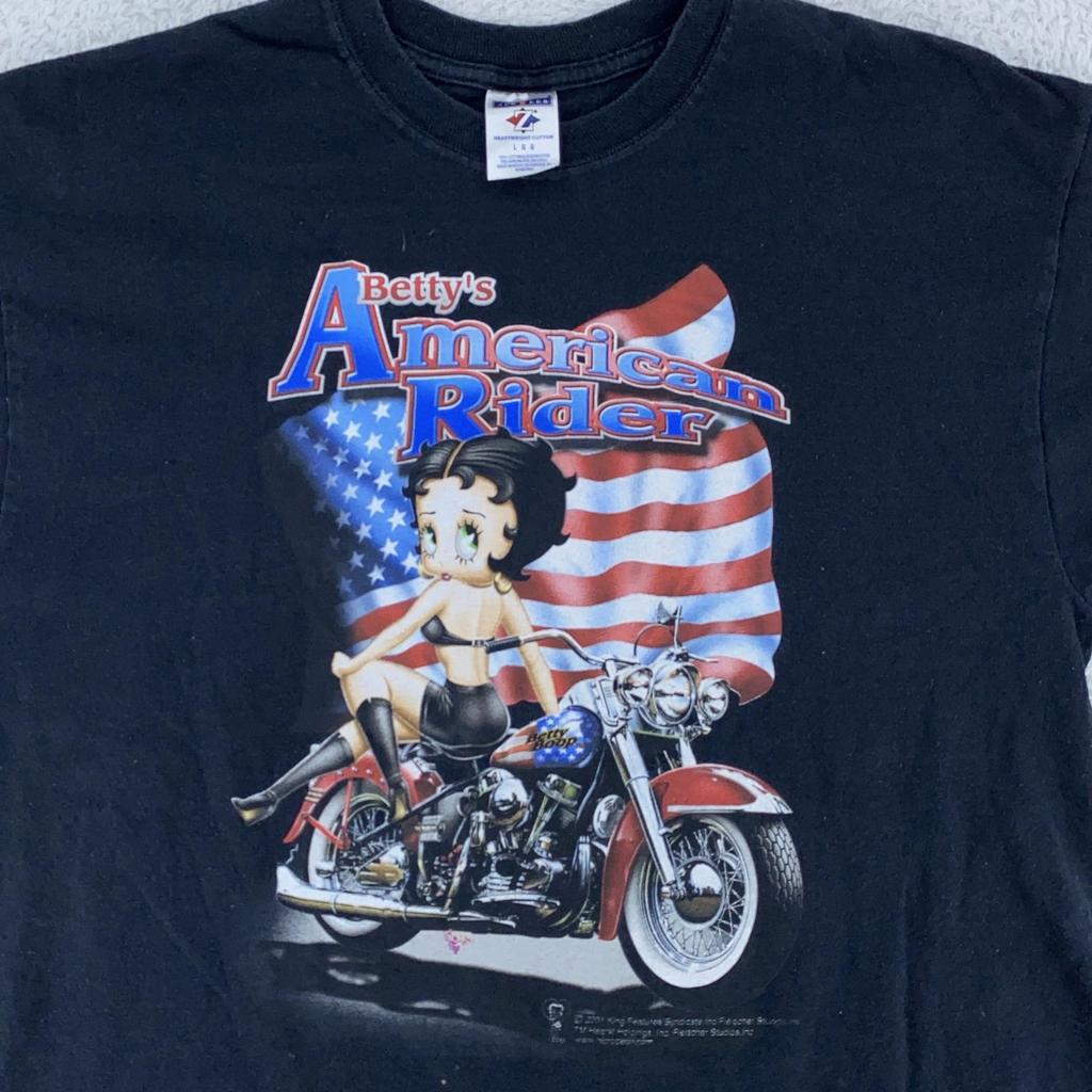 Vintage Betty Boop Shirt Mens M/L Biker Motorcycle American Rider 2001 Tee