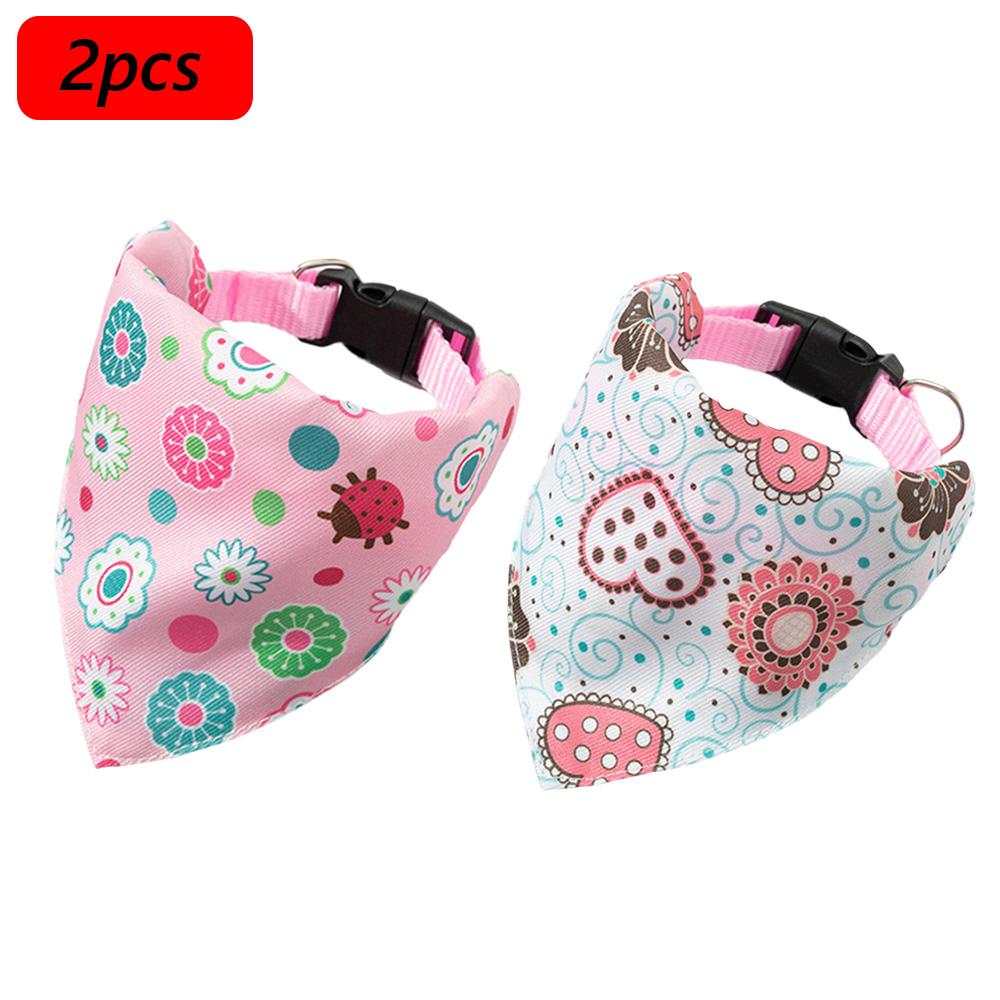 2pcs Set Puppy Dog Cat Bandana with Collar Cute Print Pet Triangle Bandage for Small Dogs Yorkshire mascotas Grooming Products