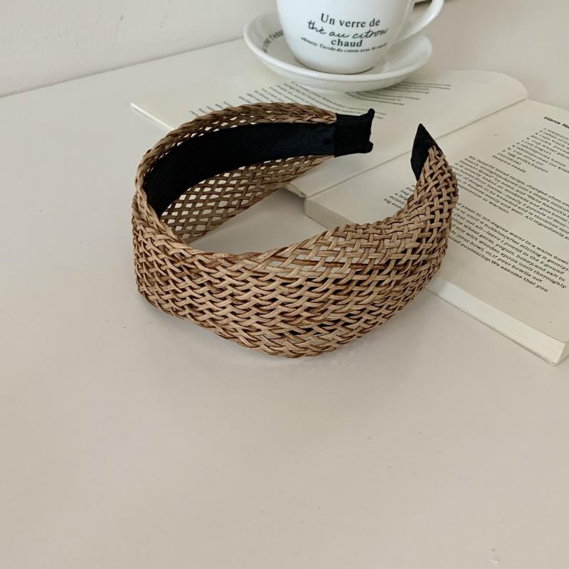 Beach Straw Weaving Cross Knotted Headband Women's Handmade Weaving Hair Band Bohemian Wide-brimmed Hair Hoop Hair Accessories