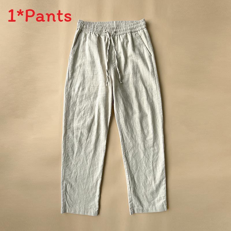 Mens Vintage Linen Casual Pants With Drawstring Waist For Summer Daily Wear