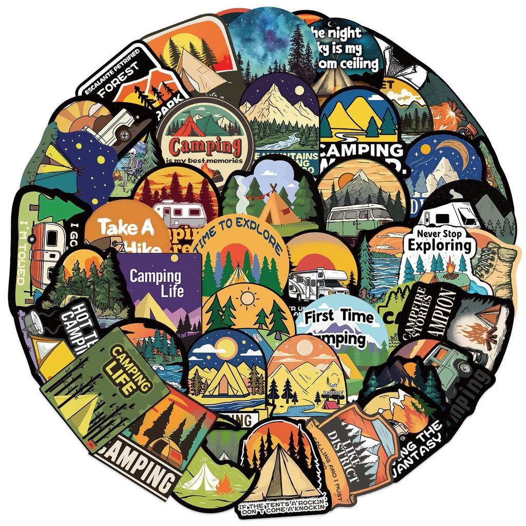 50 Cross-Border Camping Graffiti Stickers: Waterproof DIY Decals for Notebooks, Phones, Suitcases, Journals
