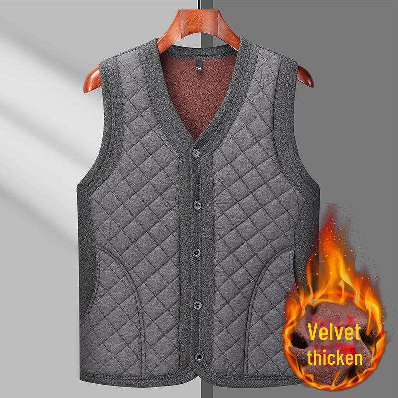 

Мужской зимний жилет на бархатной подкладке — теплый, плотный, большого размера для людей среднего и пожилого возраста 5XL темно-серого