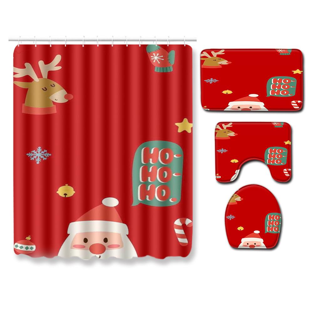 Christmas Bathroom Shower Curtain Four-Piece Combination Floor Mat Bathroom Water Absorbent Non-Slip Door Mat Bedroom Carpet