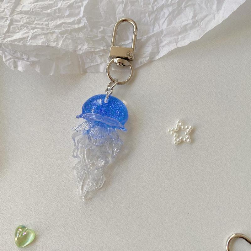 Creative Jelly Color Jellyfish Charm Keychain Y2K Beaded Pendant Phone Chain Car Hanging Decoration Bag Pendants Ornament Gifts