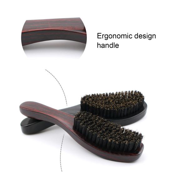 Men Beard Brush with Ergonomic Wooden Handle, Multi-function Boar Bristle Mustache Brush, Portable Beard Grooming Styling Tools