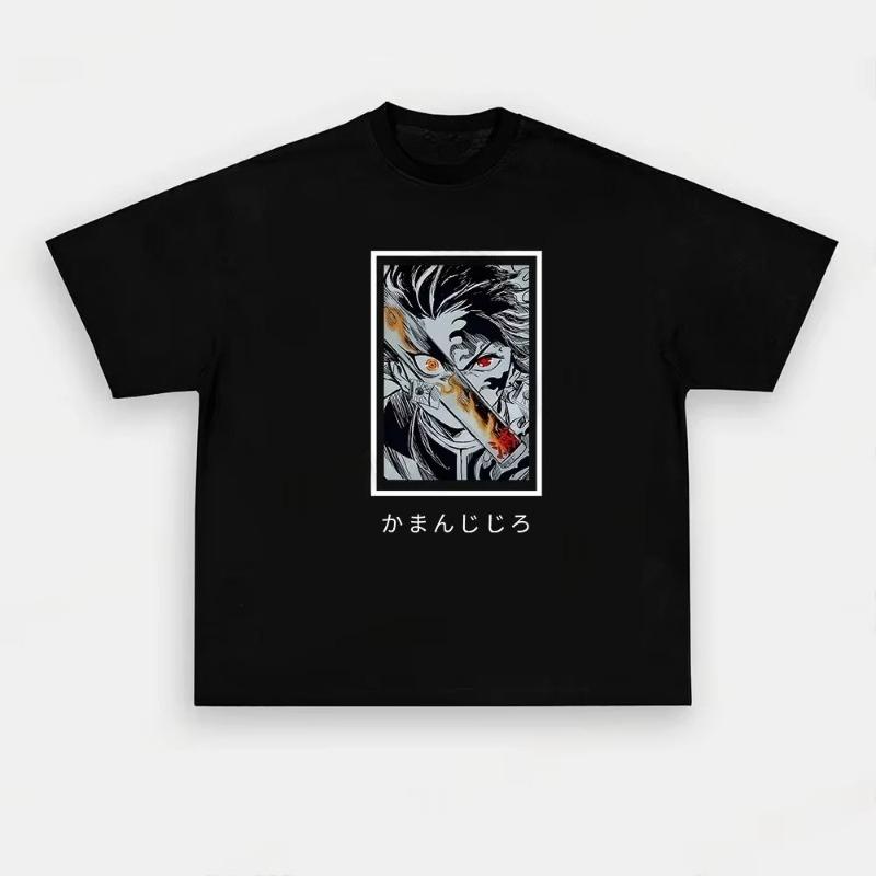 

Demon Slayer Mens Tshirt Tanjiro Kamadoa Anime Summer Boy Spring and Autumn Children Shortsleeved Y2k Parentchild Outfit S