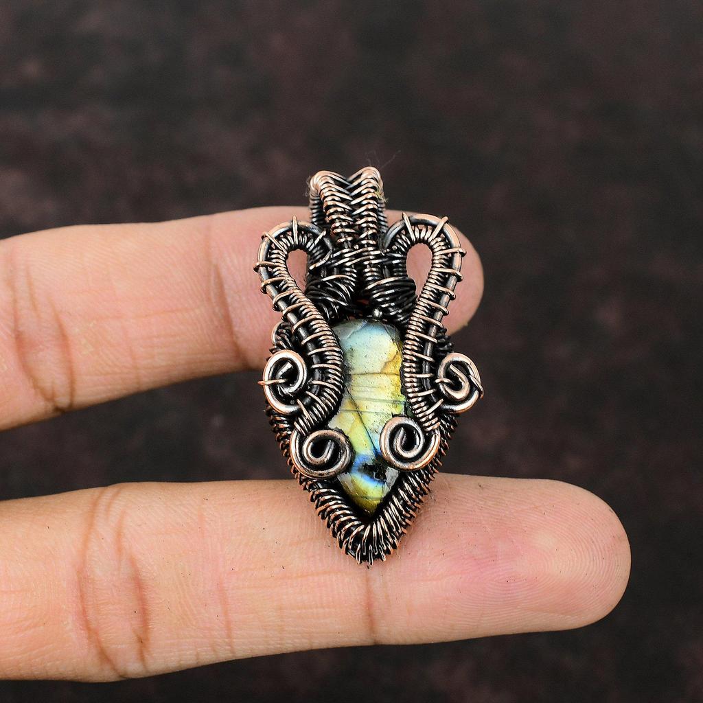 Labradorite Pendant Copper Wire Wrapped Gemstone Pendant Labradorite Jewelry Wire Wrap Jewelry Handmade Pendant Copper Jewelry Gift For Her