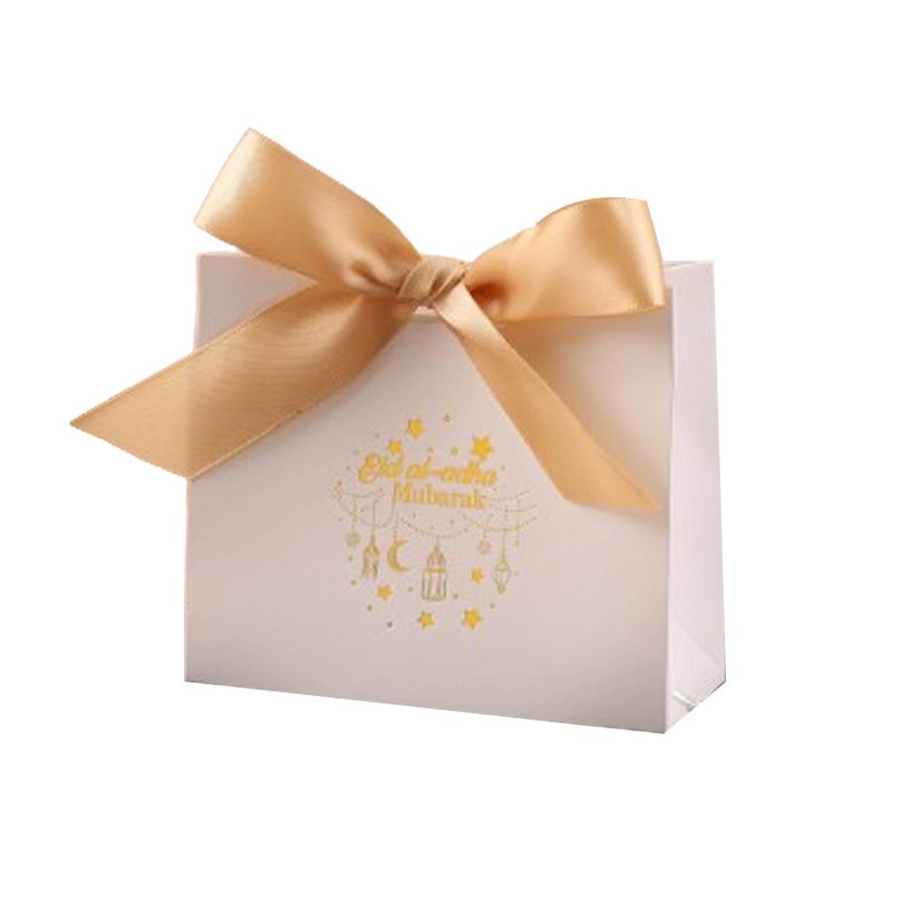 10 Stück Papier Eid Mubarak Geschenkbox Seidenband Snacks Geschenkbox Kreative Süßigkeitentaschen Eid Al Adha