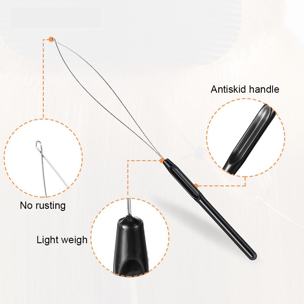 5Pcs Micro Rings Beads Tool Loop Plastic Handle Pulling Needle Wigs Hair Extensions Looper with Iron Wire Salon Barber Supplies