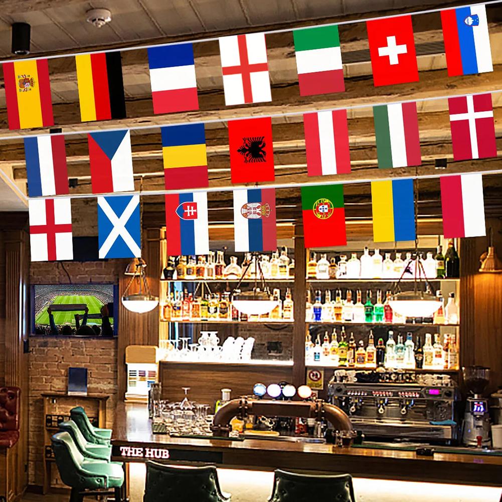 2025 European String Flags Polyester 7M 24 Countries Hanging String Flags Bunting National String Flags Football Event Decor