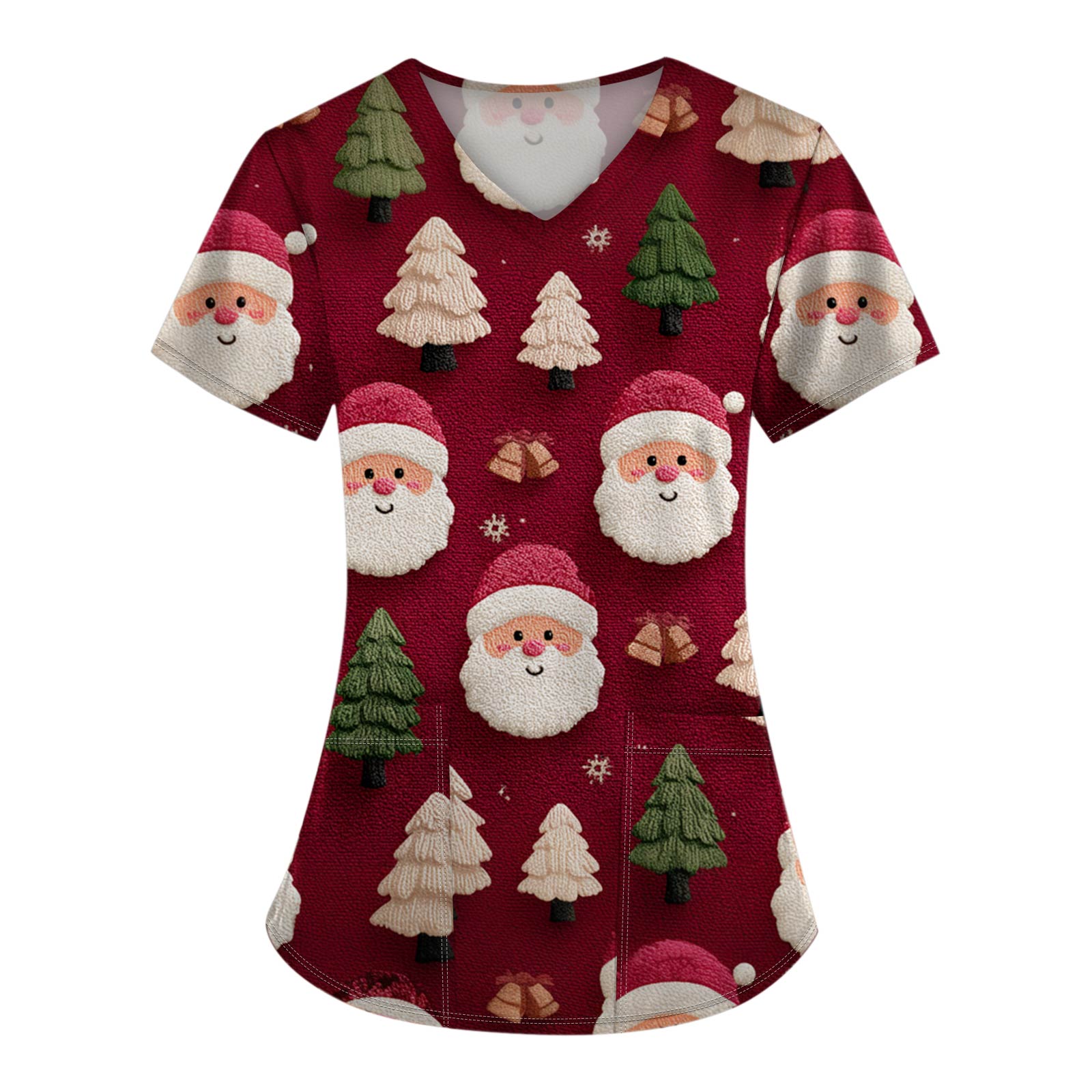 

Женские топы с короткими рукавами и v-образным вырезом с рождественским принтом, рабочая блузка с карманами XXXL