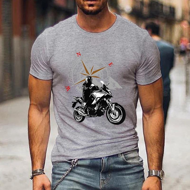 Camiseta Gráfica de Motocicleta de Montanha e Bússola Camisa Divertida de Viagem para Homens Moda Harajuku Camiseta Solta Marca Masculina Camisetas de Motocicleta