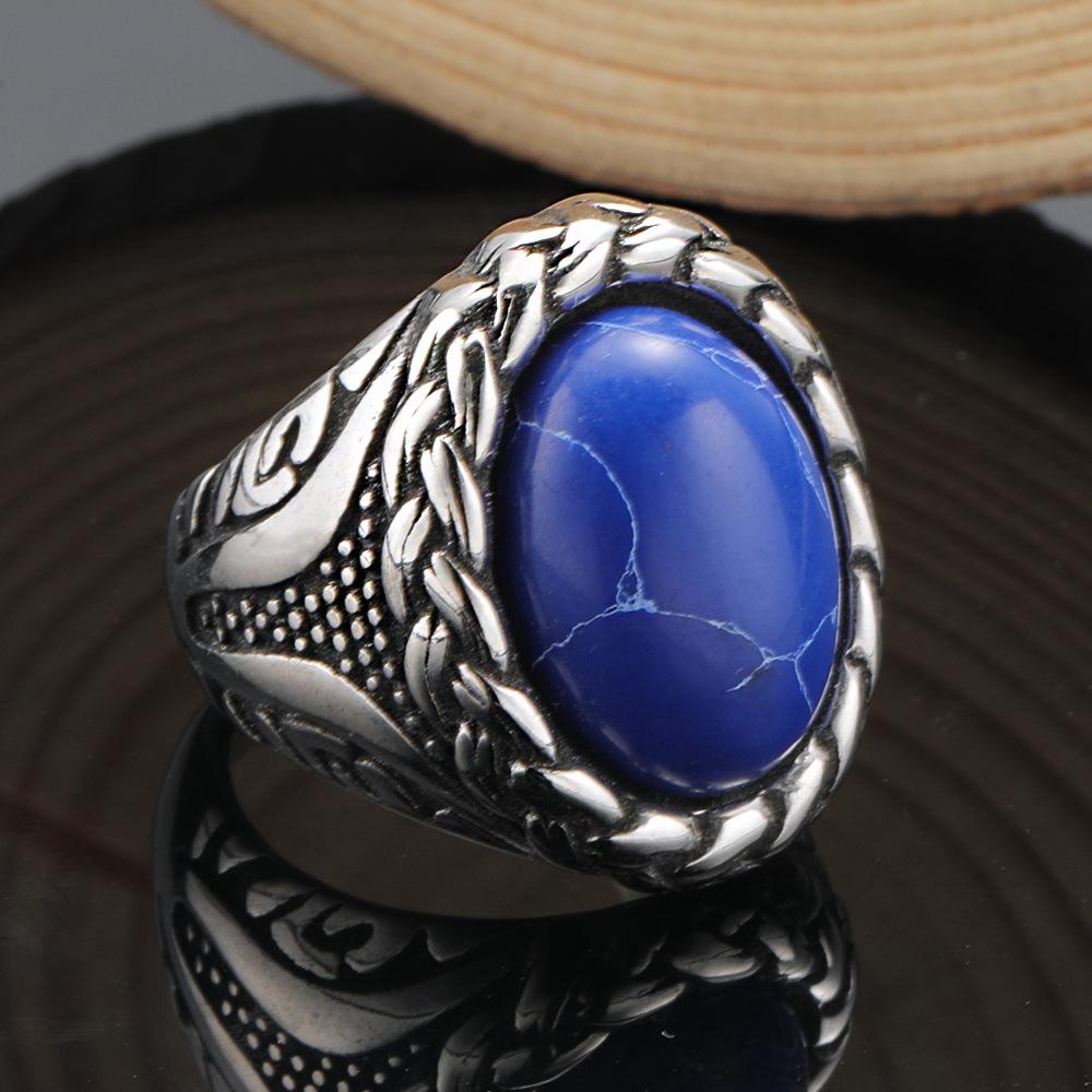 2026 High-end Fashion Woven Striped Gemstone Ring, Trendy Men's Retro Ring