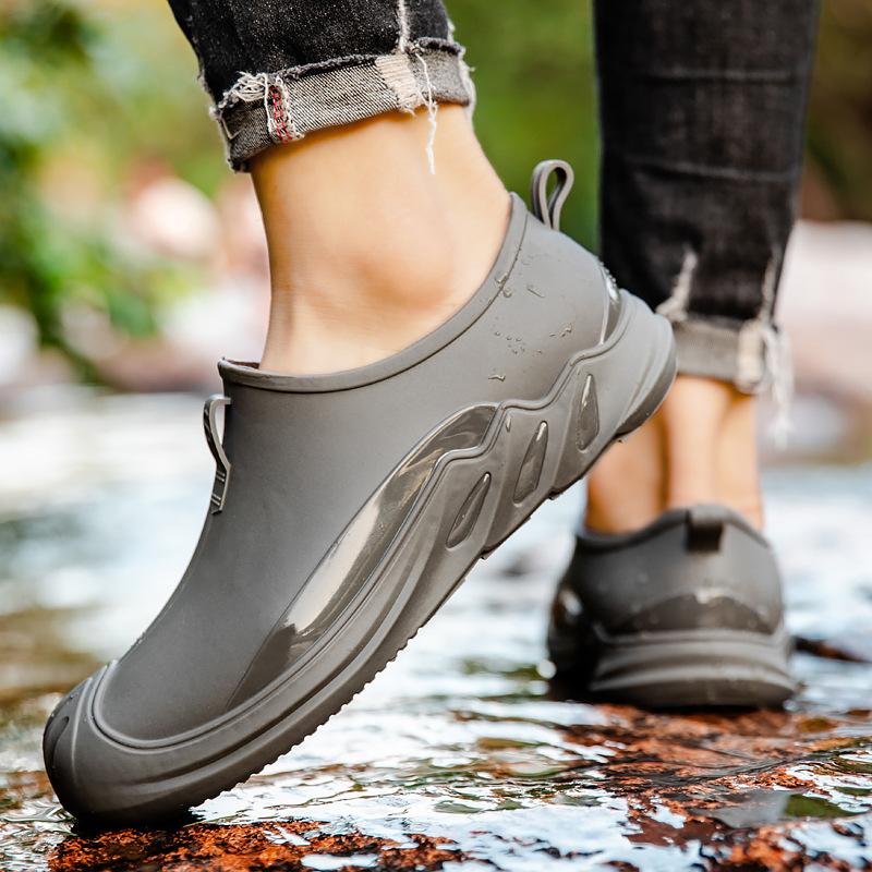 Fashion Low-top Shallow-mouth Men's Rain Shoes Men's One-pedal Water Shoes Rubber Shoes Rainy Day Versatile Men's Wading Shoes