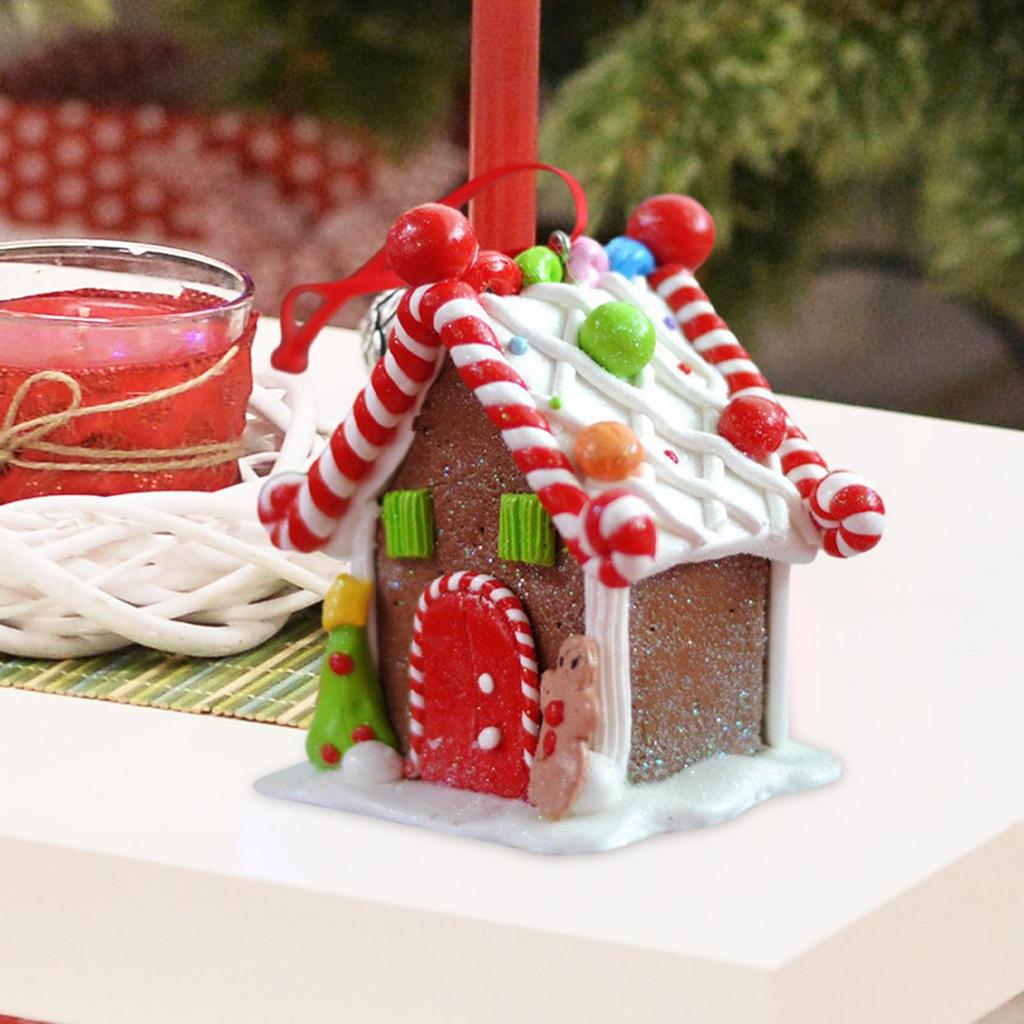 Christmas Gingerbread House Statue Xmas Tree Ornaments Resin Tabletop Decoration Xmas Table Centerpieces for Christmas Party