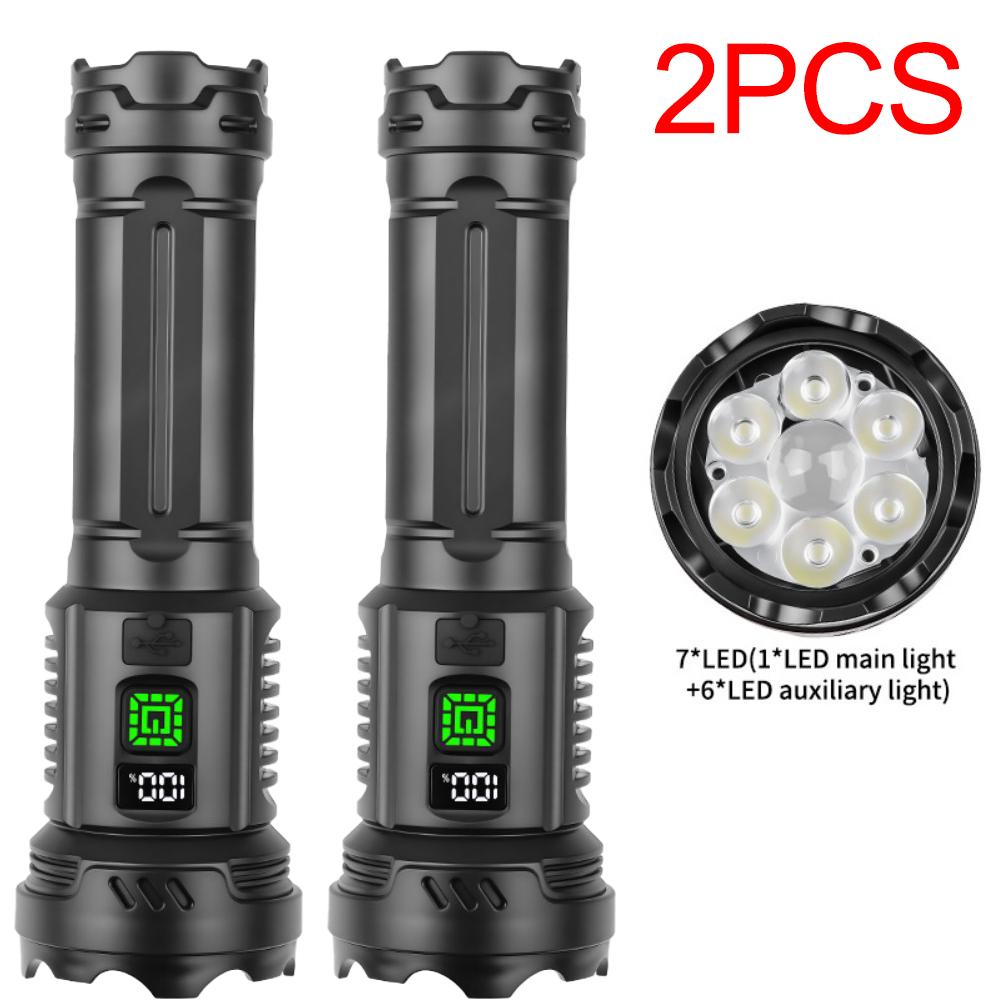 High Power Rechargeable Tactical Flashlight, Zoom LED Flashlight with Built-in Battery for Outdoor Camping Fishing Hiking
