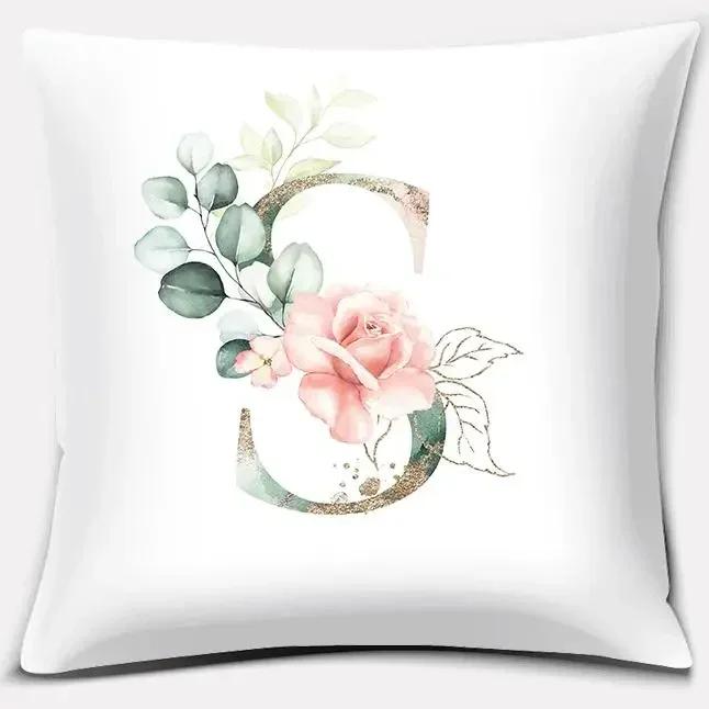 Green Flower Letter Series Pillow Gift Home Office Decoration  Bedroom Sofa Car Cushion Cover Case