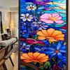 Colorful Retro Floral & Bird Static Cling Window Film - No Glue, Removable